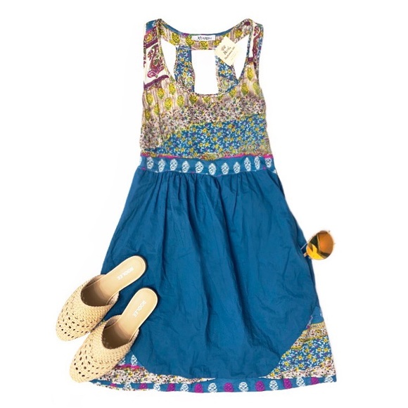 Xtaren Dresses & Skirts - Multi Colored Patchwork Midi Pocket Dress